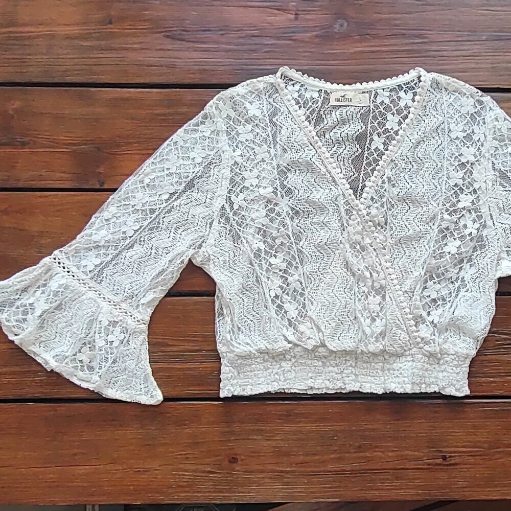 Hollister Boho Lace Peasant Top Large Bell Sleeves Coquette Festival Ren Faire - Picture 4 of 13